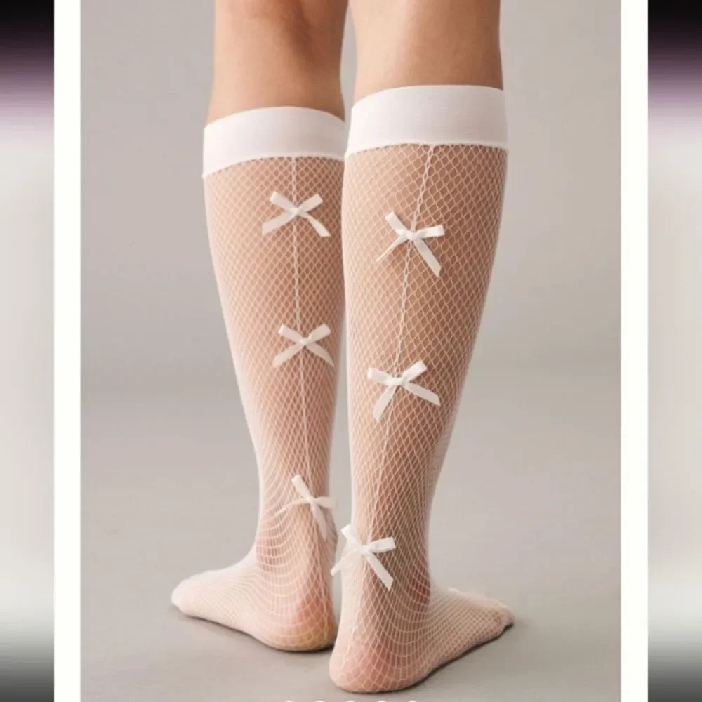 Anthropologie Set Of Two Fishnet Bow Socks NWT